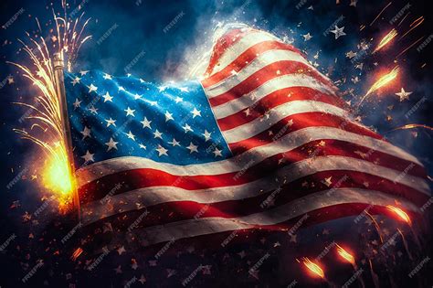 Premium AI Image | Illustration of flag usa on fireworks background in clouds for Independence ...