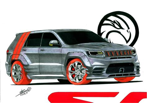 Silver Jeep SRT Trackhawk Drawing with Red Rims