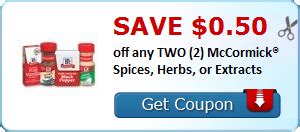 SAVE $0.50 off any TWO (2) McCormick® Spices, Herbs, or Extracts