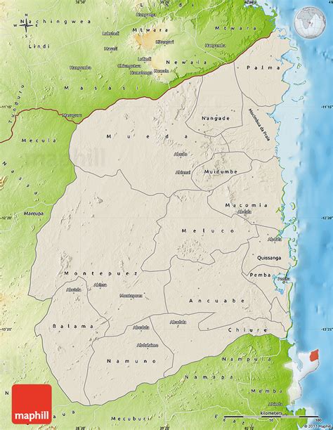 Shaded Relief Map of Cabo Delgado, physical outside