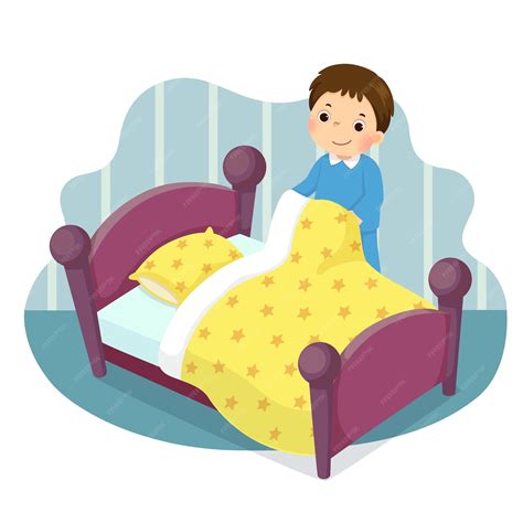 Premium Vector | Cartoon of a little boy making the bed. kids doing housework chores at home ...