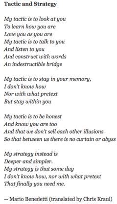 Tactic & Strategy by Mario Benedetti - Translated into English. | Poems in english, English ...