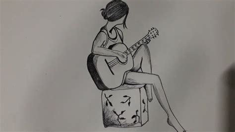 Girl Playing Guitar Drawing