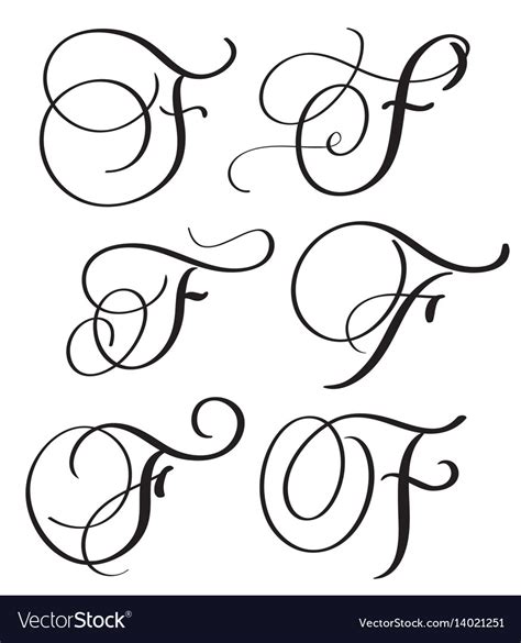 Set of art calligraphy letter f with flourish Vector Image