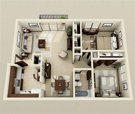 50 Two “2” Bedroom Apartment/House Plans in 2020 | Haus mit zwei schlafzimmern, Kleine hauspläne ...