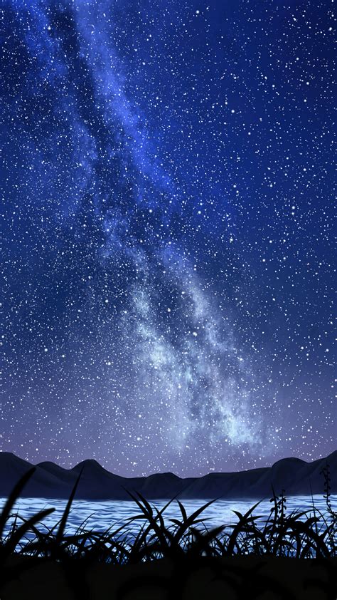 Anime Night Sky Starry Stars 4K #4010f Wallpaper iPhone Phone