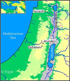 Map of Jesus Christ's birth. Bethlehem, Nazareth, and Jerusalem. | Map, John the baptist, Bible ...