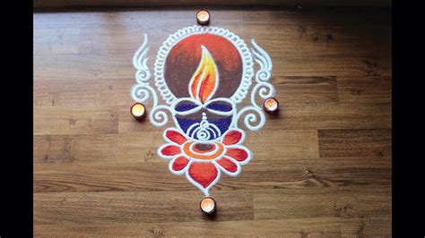 Simple freehand Diwali special rangoli designs with colours - Diwali Rangoli design