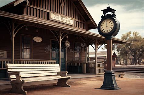 Old-fashioned Train Station, with Vintage Clock and Wooden Benches, in ...