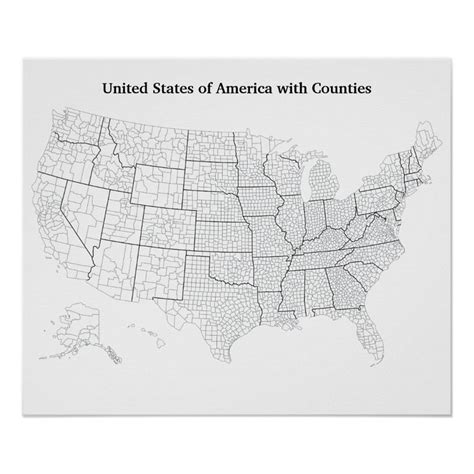 United States with Counties Blank Outline Map Poster | Zazzle.com | Map ...