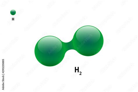 Chemistry model of molecule hydrogen H2 scientific element. Integrated particles natural ...