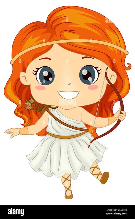 Illustration of a Kid Girl Wearing Artemis Costume with Arrow and Bow Stock Photo - Alamy