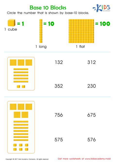 Using Base 10 Blocks Worksheets