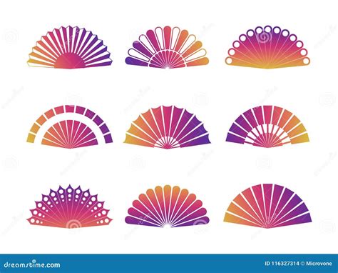 Hand Fan Isolated on White Background. Vector Fan Icons Set Stock ...