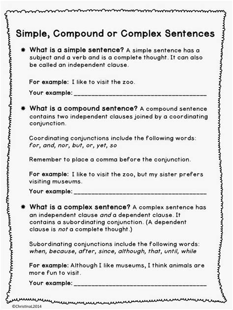 Complex Sentence Examples Worksheets