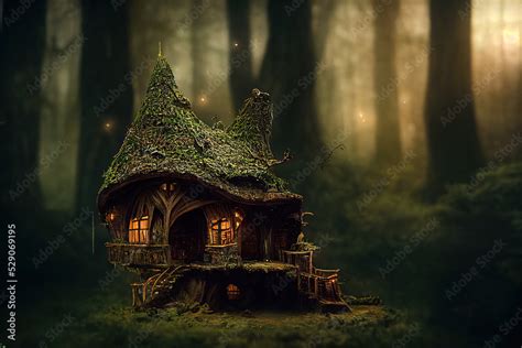 elf house in the forest. High quality illustration Stock Illustration ...