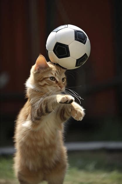 Premium AI Image | There is a cat that is playing with a soccer ball ...