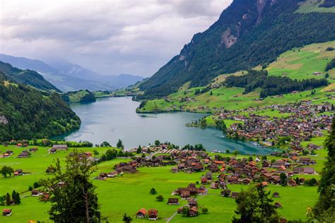 Lake Lungern, Switzerland - A serene landscape showing bird eye view of ...