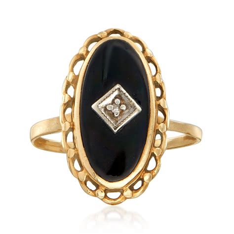 C. 1940 Vintage Black Onyx Ring with Diamond Accent in 10kt Yellow Gold ...