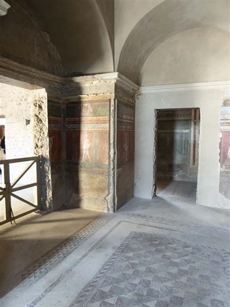 Villa of Mysteries, Pompeii. April 2014. Room 4, wall paintings on east ...