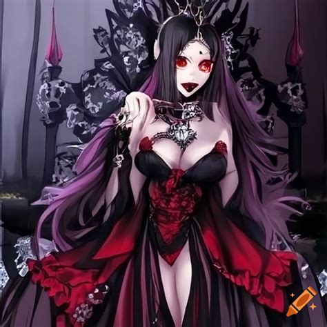 Anime vampire queen with silver crown and red eyes on Craiyon