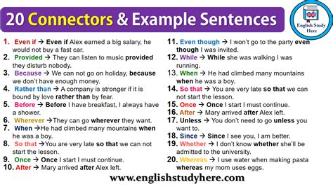 20 Connectors & Example Sentences - English Study Here