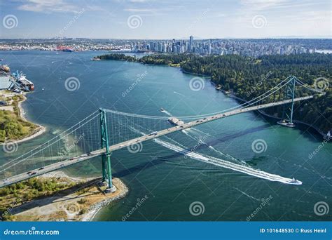 Aerial Image of Lions Gate Bridge, Vancouver, BC Stock Photo - Image of ...