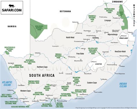 Map of all the South African National Parks