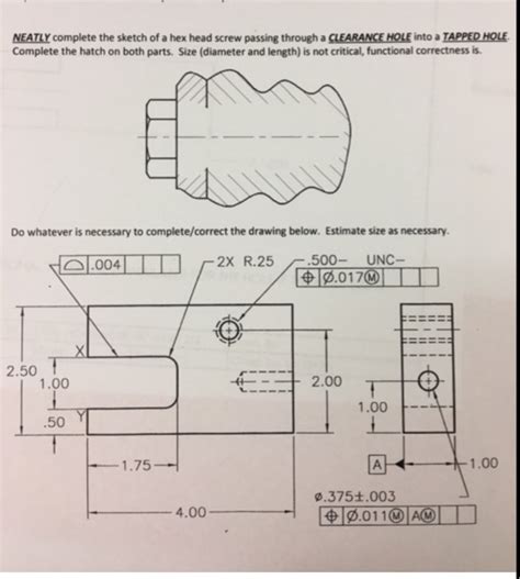 Solved NEATLY complete the sketch of a hex head screw | Chegg.com