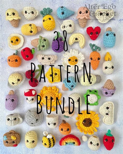 Mini Amigurumi Crochet Pattern Bundle, Tiny, Small, Animal, Fruit, Flower, Ice Cream, Vegetables ...