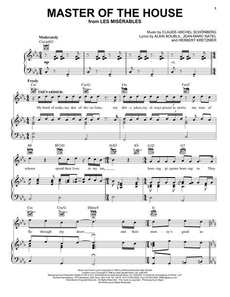 Master Of The House sheet music by Boublil and Schonberg (Piano, Vocal & Guitar (Right-Hand ...