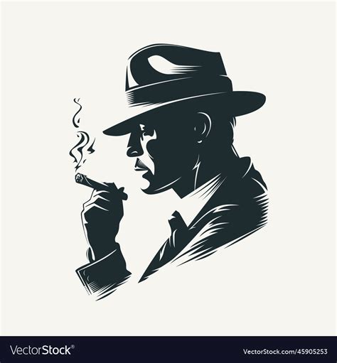 Silhouette of a man in hat smoking cigar Vector Image