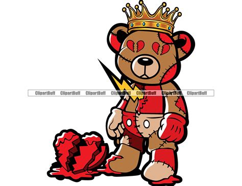 Heartless Teddy Bear King Broken Heart Eyes Lightning Bolt Stitches ...