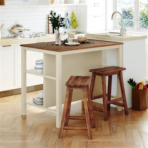 Buy 3-Piece Solid Wood Dining Table Set, Rustic Kitchen Island Set with ...