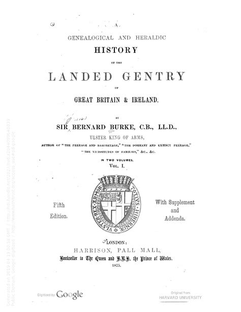 Genealogical and Heraldic History of the Landed Gentry of Great Britain and Ireland – JOHN ...