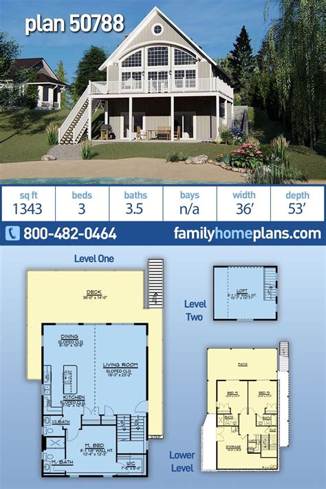 Plan 50788 | Lakefront style house plan with 1343 sq ft, 3 Bedrooms, 3. ...