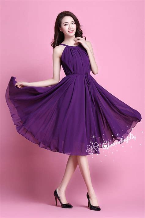 110 Colors Chiffon Dark Purple Knee Skirt Party Dress Evening - Etsy ...