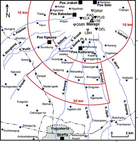 Index map showing the location of Merapi volcano summit and other ...