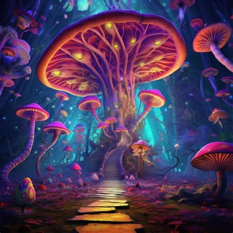 Premium AI Image | A close up of a pathway leading to a mushroom forest ...