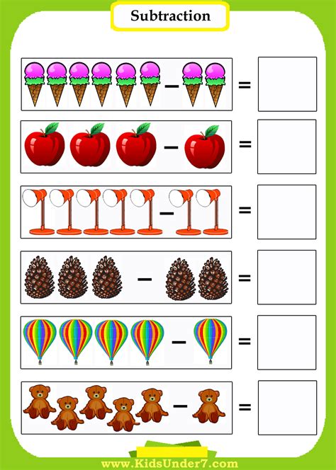 Kids Under 7: Subtraction Worksheets