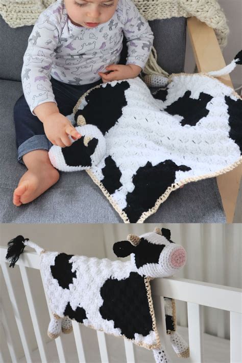 Crochet Cow Blanket Pattern, Bessie the Cow Lovey Amigurumi Pattern. C2C Cow Print Security ...