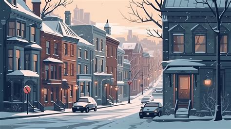 Cartoon House Street Winter Background, Cartoon House, Street, Winter Background Image And ...