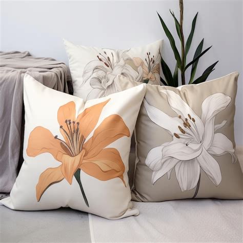 Premium AI Image | Minimalist Decorative Pillows With Textural Prints And Line Drawings