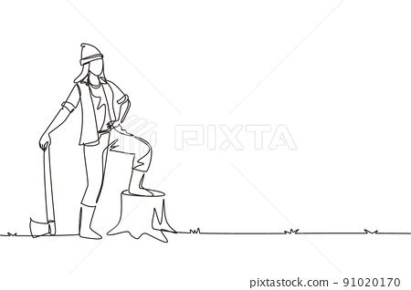 Single one line drawing woman lumberjack...-插圖素材 [91020170] - PIXTA圖庫