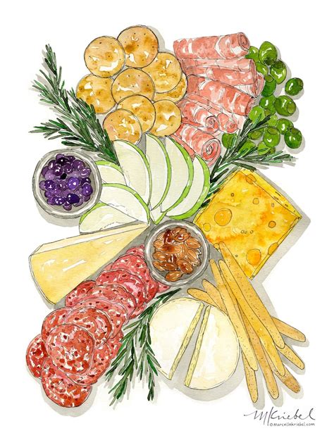 Charcuterie Board Watercolor Art Print Meat & Cheese Platter | Etsy