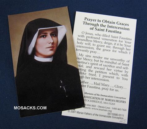 St Faustina Prayer To Obtain Graces Paper Holy Card 252-FP002