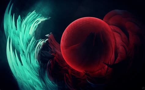 Red, black, and green abstract artwork, abstract, sphere, digital art, shapes HD wallpaper ...