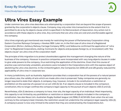 Ultra Vires Essay Example | StudyHippo.com