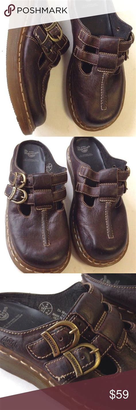 DR MARTENS 3A23 buckles brown leather mules sz 7 | Leather mules, Brown ...