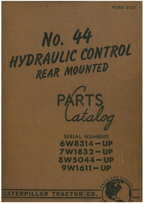 CAT Caterpillar Hydraulic Control Rear Mounted 44 Parts Manual - ORIGINAL